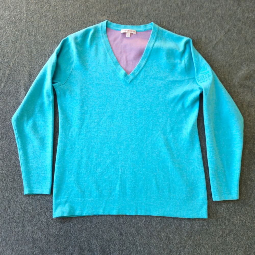 Peter Millar Kalos Logo Golf Womens V-Neck Sweater Cotton LS17ES01 Size Small